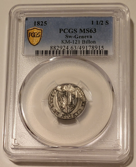 Switzerland Geneva 1825 half sol ms63 pcgs a