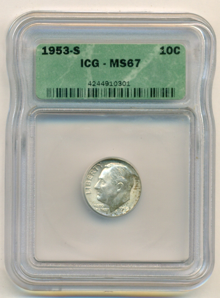 1953 S Roosevelt Dime NGC MS 67 