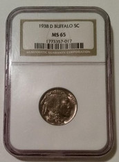 1938 d Buffalo nickel ms65 ngc toning a