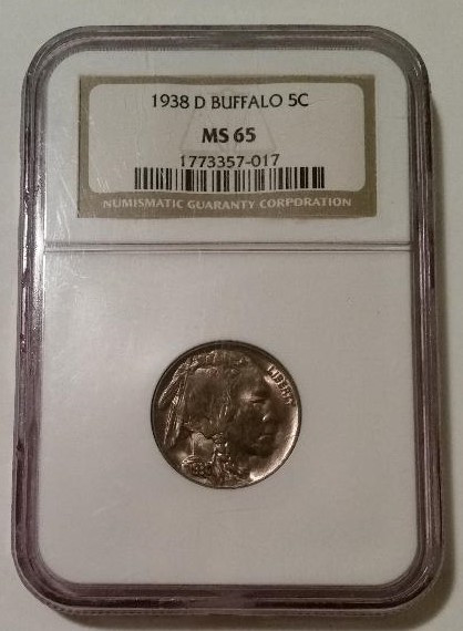1938 d Buffalo nickel ms65 ngc toning a