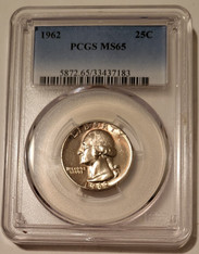 1962 Washington quarter ms65 pcgs toning a