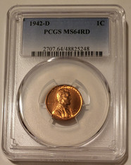 1942 d Lincoln wheat cent ms64 red pcgs a