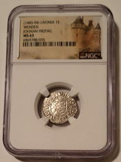 Livonia Latvia 1483 silver schilling Freitag ms63 ngc -a