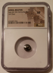 Ancient Greek Ionia Miletus silver obol vf ngc a