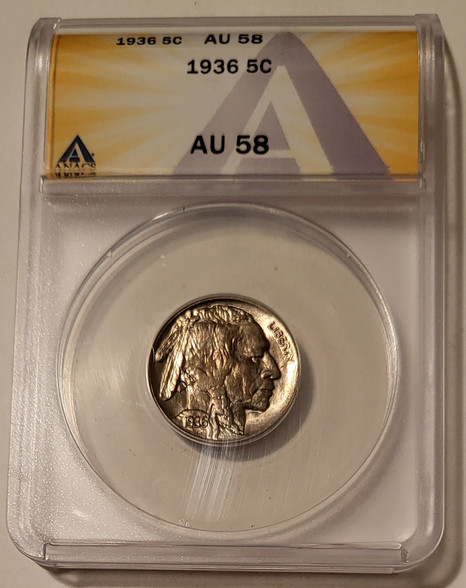 1936 Buffalo nickel au58 anacs a