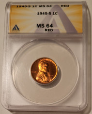 1945 s Lincoln wheat cent ms64 red anacs a