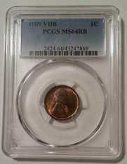 1909 vdb Lincoln wheat cent ms64 rb pcgs a