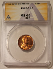 1942 d Lincoln wheat cent ms65 red anacs a
