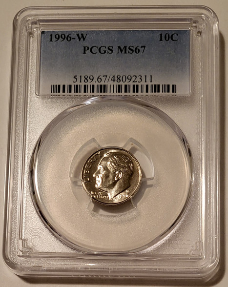 1996 W Roosevelt dime ms67 pcgs a