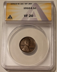 1910 S Lincoln wheat cent vf20 anacs a