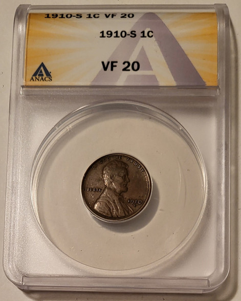 1910 S Lincoln wheat cent vf20 anacs a