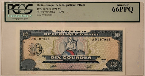 haiti-1991-99-10-gourdes-note-66-ppq-pcgs-a