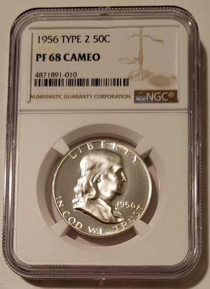 1956 Franklin half dollar type 2 proof pf68 cameo ngc a
