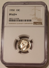 1950 Roosevelt dime proof-67plus ngc toning a