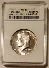 1966 Kennedy half dollar sms ddo ms66 anacs a