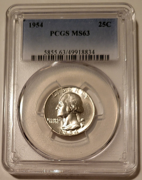 1954 Washington quarter ms63 pcgs a