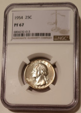 1954 Washington quarter proof pf67 ngc toning a