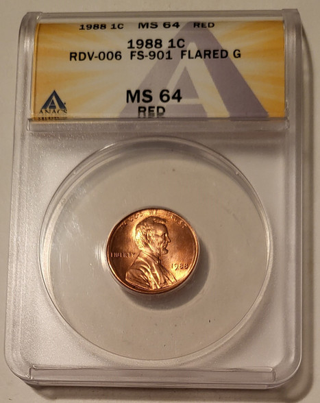 1988 Lincoln memorial cent flared g fs-901 ms64 red anacs a