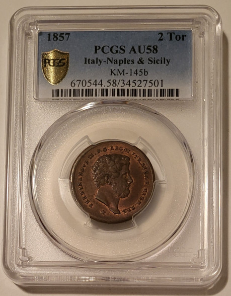 italy-naples-sicily-1857-2-tornesi-au58-pcgs-a