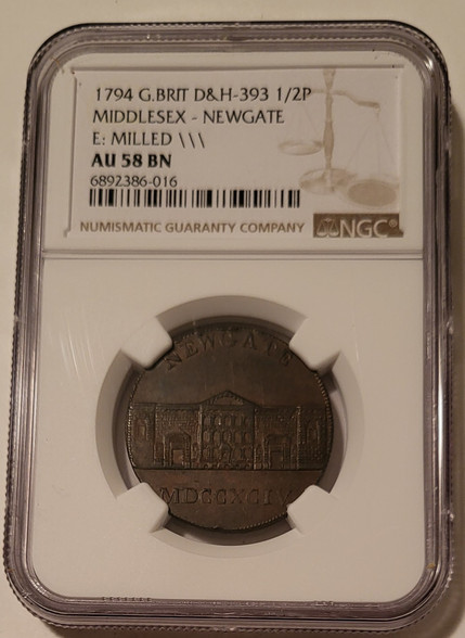 great britain 1794 half penny conder token dh393 au58 bn ngc a