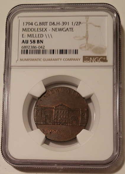 Great Britain 1794 half penny conder token dh-391 AU58 BN NGC a