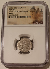 Livonia wenden plettenberg silver schilling ms61 ngc a