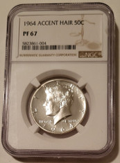 1964 Kennedy silver half dollar accented hair proof pf67 ngc a