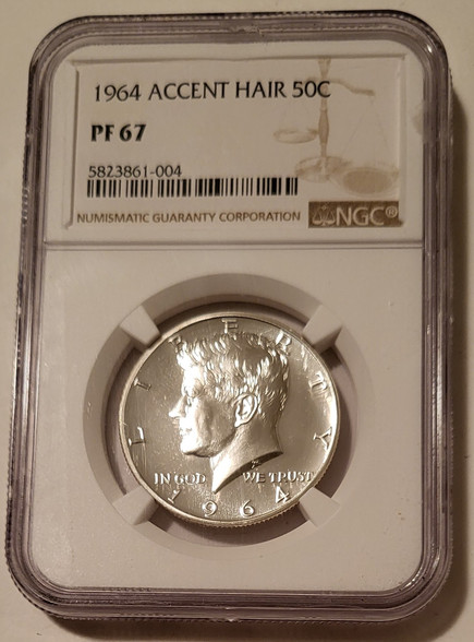 1964 Kennedy silver half dollar accented hair proof pf67 ngc a