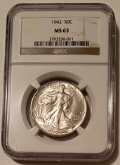 1942 walking liberty half dollar ms63 ngc rv toned a