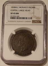 Monaco 1838 m c decime xf45 bn ngc a