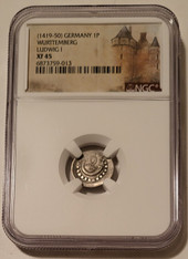 Germany Wurttemberg 1419 silver Pfennig xf45 ngc a