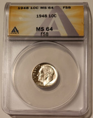 1948 Roosevelt dime ms64 fb anacs a