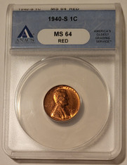 1940 s Lincoln wheat cent ms64 red anacs a