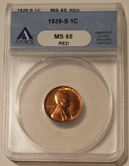 1939 s Lincoln wheat cent ms65 red anacs a