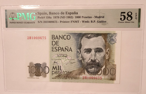 Spain 1982 1000 pesetas bank note madrid au58 epq pmg a