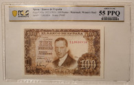 Spain 1955 100 pesetas bank note au 55 ppq pcgs banknote a
