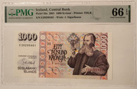 Iceland 2001 1000 Kronur bank note ch unc 66 epq pmg a