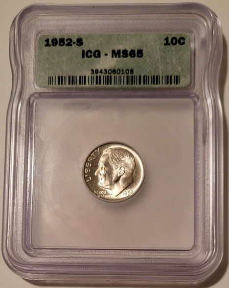 1952 s Roosevelt dime ms65 icg a