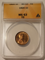 1920 Lincoln wheat cent ms63 rb anacs a