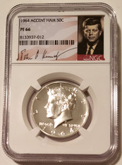 1964 Kennedy half dollar accented hair pf66 ngc portrait a