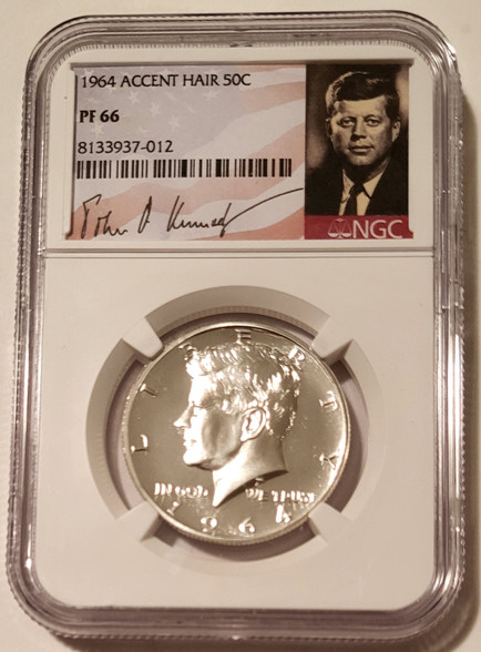 1964 Kennedy half dollar accented hair pf66 ngc portrait a