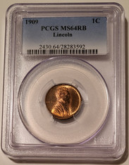 1909 Lincoln wheat cent ms64 rb pcgs a