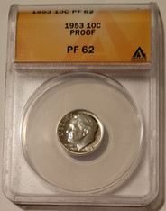 1953 Roosevelt dime proof pf62 anacs toning a