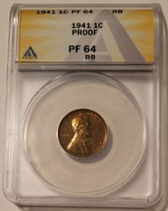 1941 Lincoln wheat cent proof pf64 rb anacs a