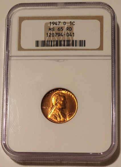 1947 d Lincoln wheat cent ms65 red ngc a