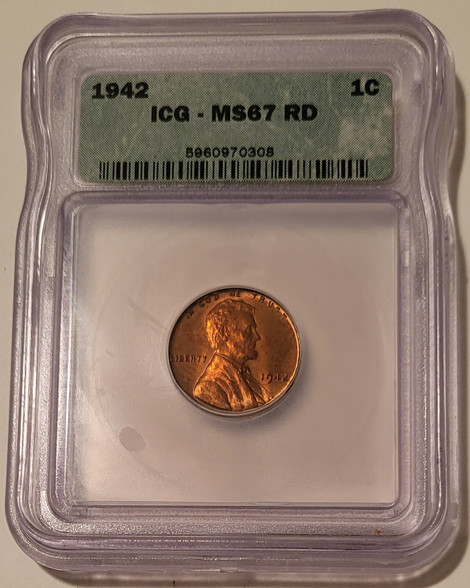 1942-Lincoln-wheat-cent-ms67-red-icg-toning-a