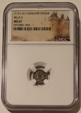 Hungary Bela II silver denar head facing ms62 ngc a