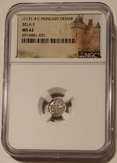 Hungary Bela II silver denar pillars ms62 ngc a