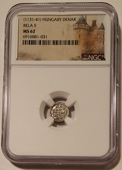 Hungary Bela II silver denar pillars ms62 ngc a
