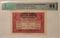 Austria 1917 2 kronen bank note 64 pmg a